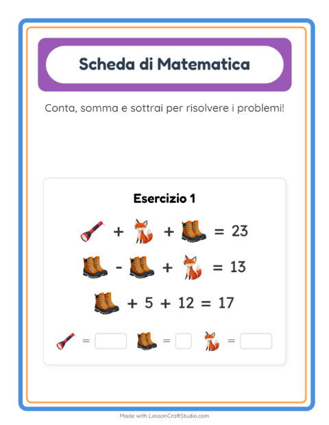 Anteprima della scheda di Scheda Di Matematica con Campeggio per Scuola dell'infanzia (5-7 anni)