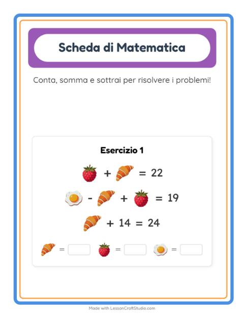 Anteprima della scheda di Scheda Di Matematica con Colazione per Scuola dell'infanzia (5-7 anni)