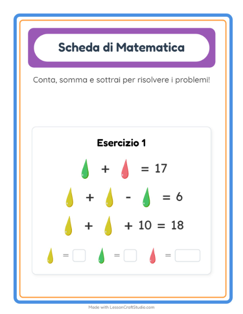 Anteprima della scheda di Scheda Di Matematica con Colori per Scuola dell'infanzia (5-7 anni)