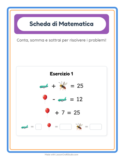 Anteprima della scheda di Scheda Di Matematica con Cose che volano per Scuola dell'infanzia (5-7 anni)