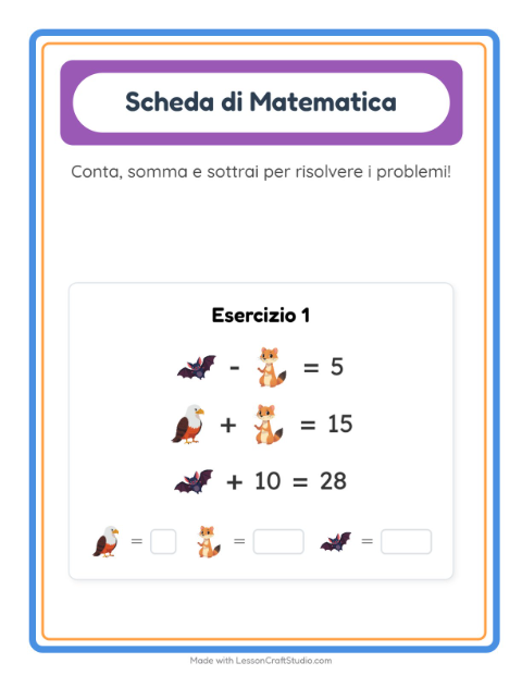 Anteprima della scheda di Scheda Di Matematica con Creature della foresta per Scuola dell'infanzia (5-7 anni)