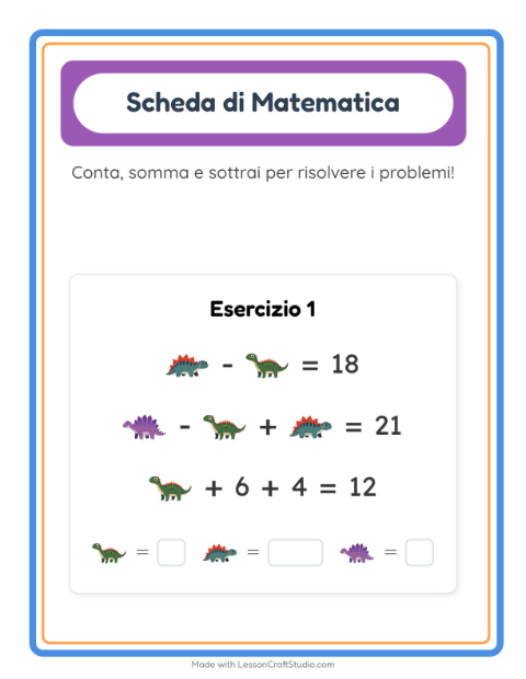 Anteprima della scheda di Scheda Di Matematica con Dinosauri per Scuola dell'infanzia (5-7 anni)