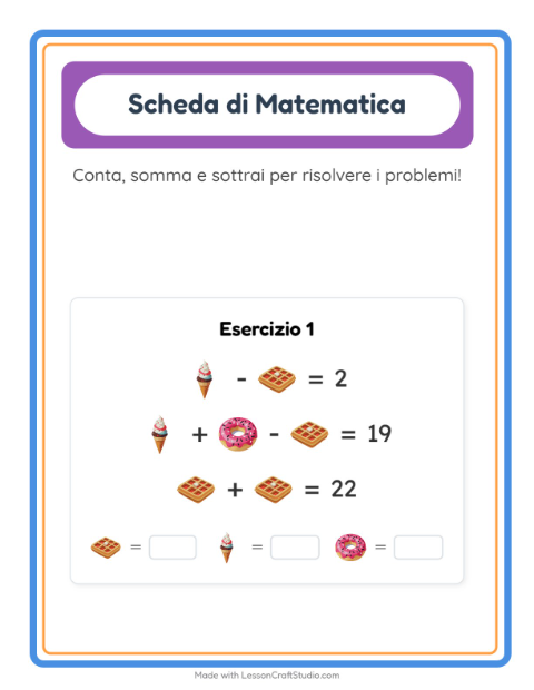 Anteprima della scheda di Scheda Di Matematica con Dolci e dolciumi per Scuola dell'infanzia (5-7 anni)