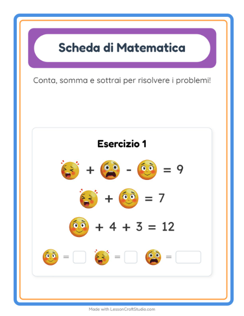Anteprima della scheda di Scheda Di Matematica con Emozioni per Scuola dell'infanzia (5-7 anni)