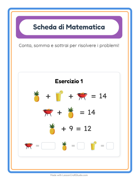 Anteprima della scheda di Scheda Di Matematica con Estate per Scuola dell'infanzia (5-7 anni)