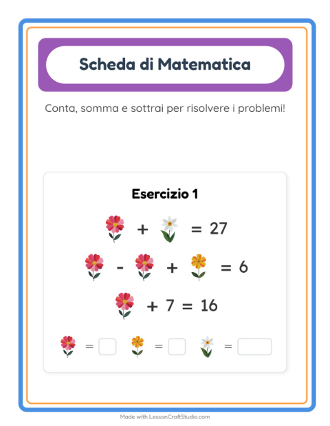 Anteprima della scheda di Scheda Di Matematica con Fiori per Scuola dell'infanzia (5-7 anni)