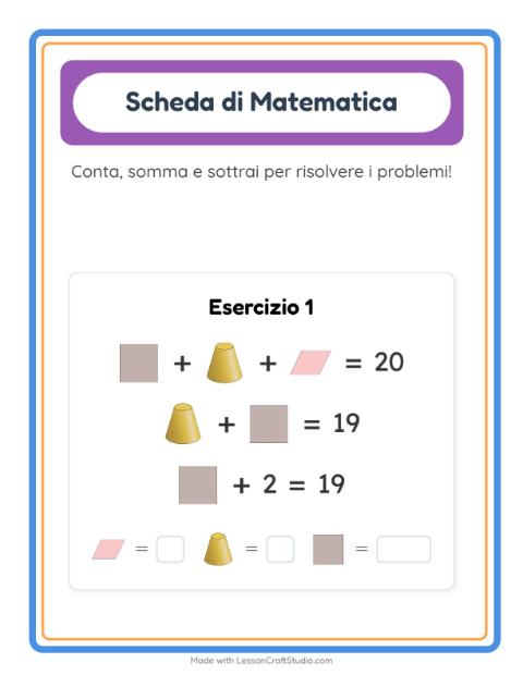 Anteprima della scheda di Scheda Di Matematica con Forme per Scuola dell'infanzia (5-7 anni)