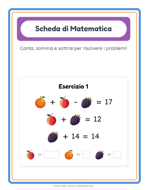 Anteprima della scheda di Scheda Di Matematica con Frutta per Scuola dell'infanzia (5-7 anni)