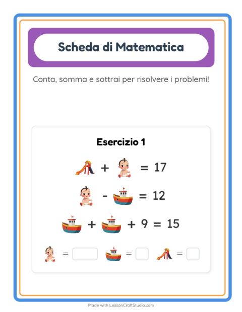 Anteprima della scheda di Scheda Di Matematica con Giocattoli per Scuola dell'infanzia (5-7 anni)