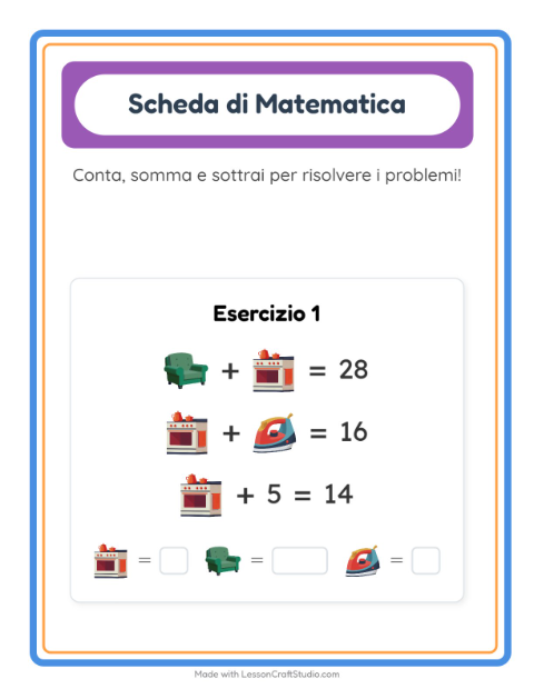 Anteprima della scheda di Scheda Di Matematica con In giro per casa per Scuola dell'infanzia (5-7 anni)
