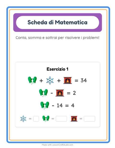 Anteprima della scheda di Scheda Di Matematica con Inverno per Scuola dell'infanzia (5-7 anni)
