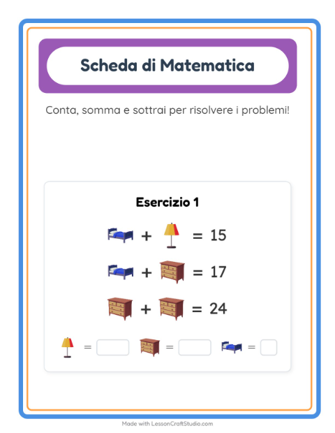 Anteprima della scheda di Scheda Di Matematica con Mobili per Scuola dell'infanzia (5-7 anni)