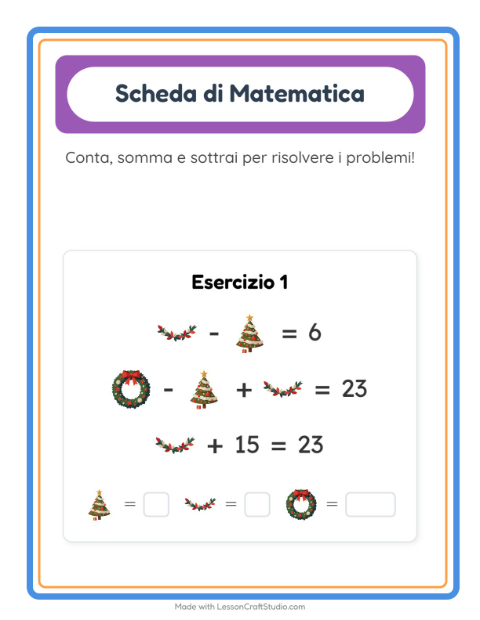 Anteprima della scheda di Scheda Di Matematica con Natale per Scuola dell'infanzia (5-7 anni)