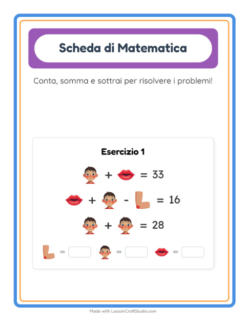 Anteprima della scheda di Scheda Di Matematica con Parti del corpo per Scuola dell'infanzia (5-7 anni)