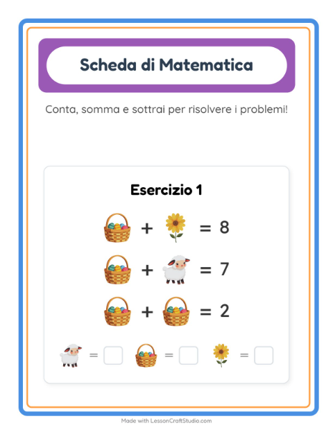 Anteprima della scheda di Scheda Di Matematica con Pasqua per Scuola dell'infanzia (5-7 anni)