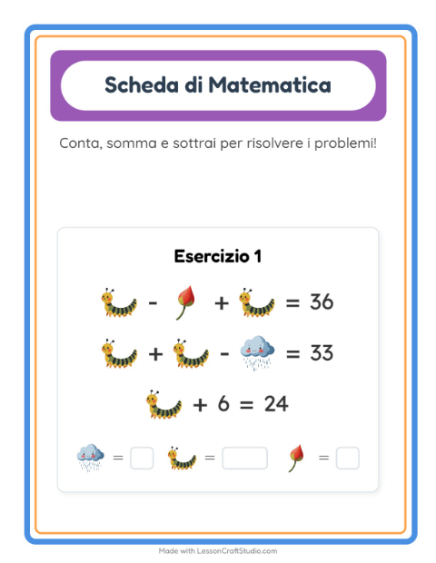 Anteprima della scheda di Scheda Di Matematica con Primavera per Scuola dell'infanzia (5-7 anni)