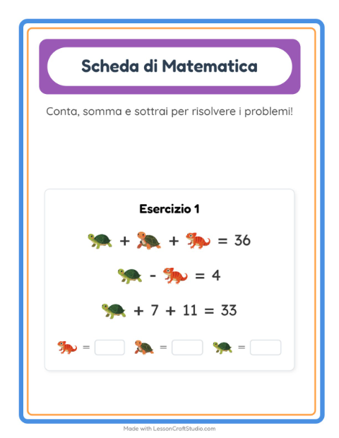 Anteprima della scheda di Scheda Di Matematica con Rettili e anfibi per Scuola dell'infanzia (5-7 anni)