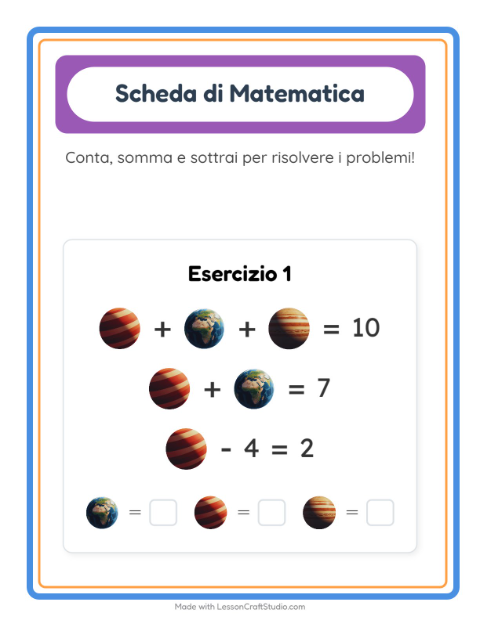 Anteprima della scheda di Scheda Di Matematica con Spazio per Scuola dell'infanzia (5-7 anni)