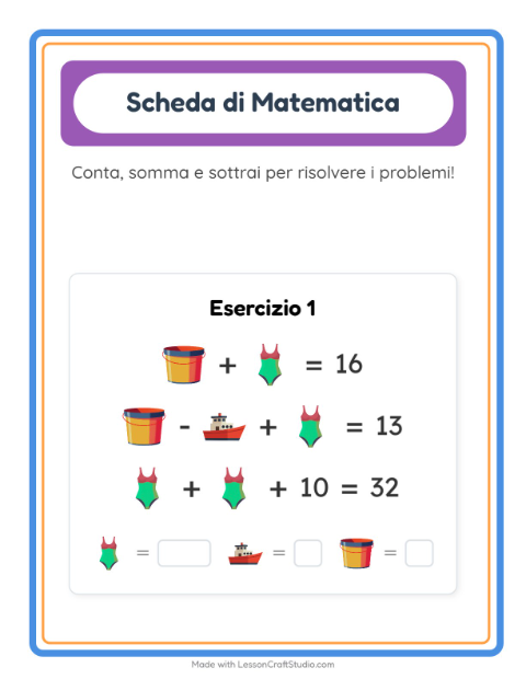 Anteprima della scheda di Scheda Di Matematica con Spiaggia per Scuola dell'infanzia (5-7 anni)