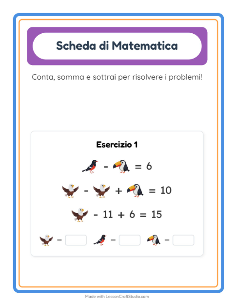 Anteprima della scheda di Scheda Di Matematica con Uccelli 2 per Scuola dell'infanzia (5-7 anni)