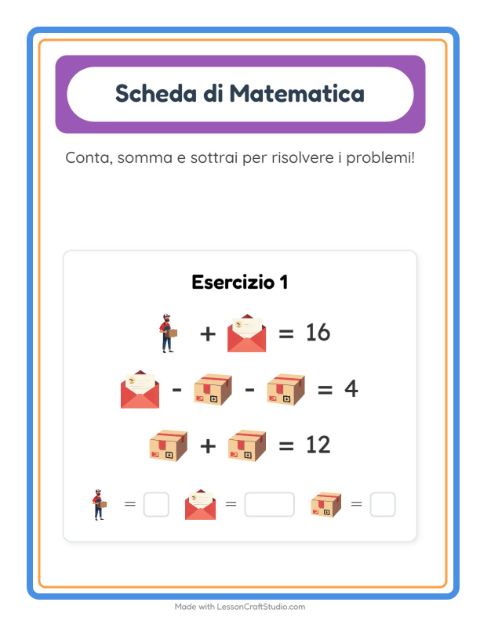 Anteprima della scheda di Scheda Di Matematica con Ufficio postale per Scuola dell'infanzia (5-7 anni)