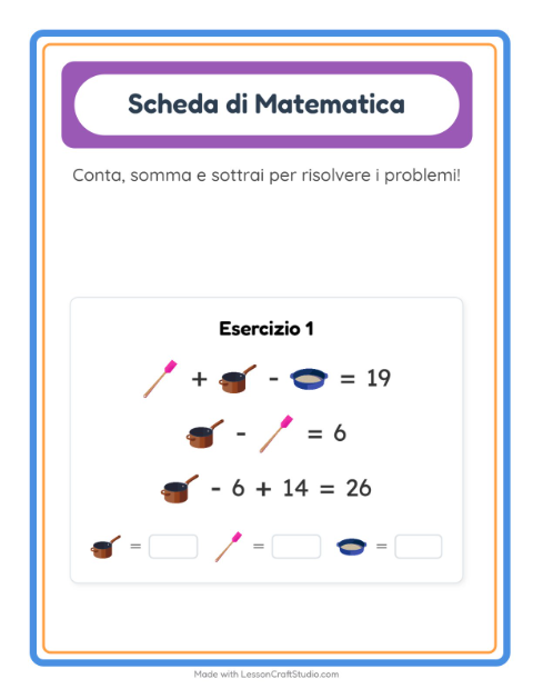 Anteprima della scheda di Scheda Di Matematica con Utensili da cucina per Scuola dell'infanzia (5-7 anni)