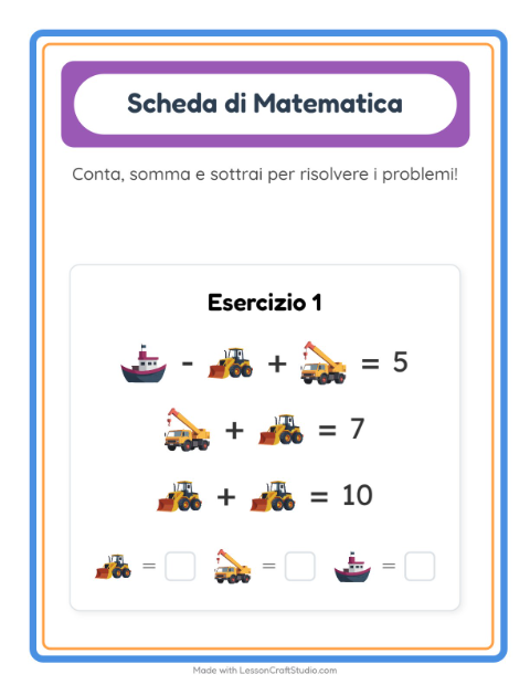 Anteprima della scheda di Scheda Di Matematica con Veicoli per Scuola dell'infanzia (5-7 anni)