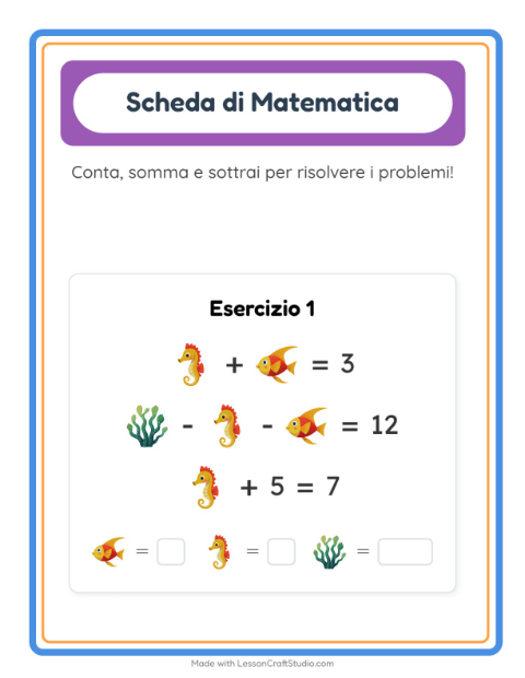 Anteprima della scheda di Scheda Di Matematica con Vita oceanica per Scuola dell'infanzia (5-7 anni)