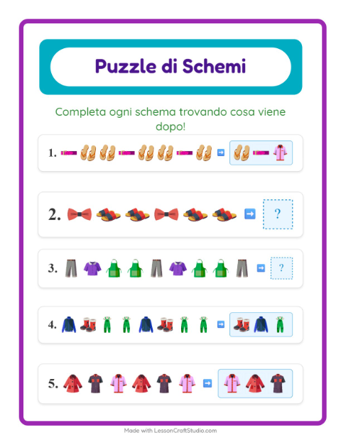 Anteprima della scheda di Scheda Di Modelli con Abbigliamento per Scuola primaria classe prima