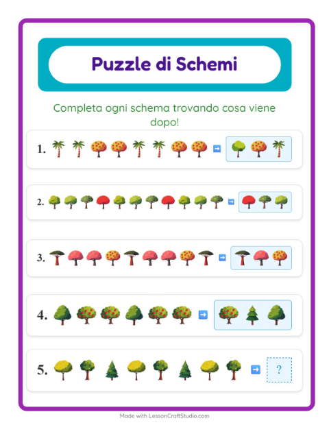 Anteprima della scheda di Scheda Di Modelli con Alberi per Scuola primaria classe prima
