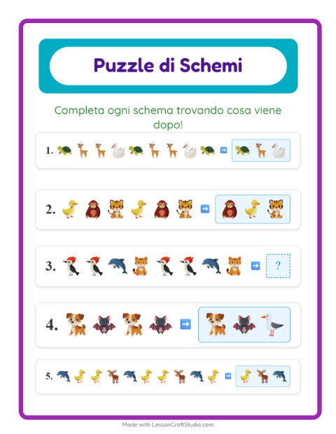 Anteprima della scheda di Scheda Di Modelli con Animali per Scuola primaria classe prima