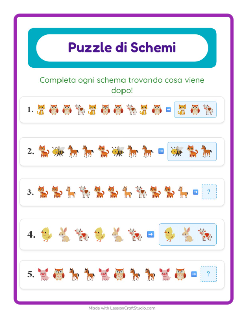 Anteprima della scheda di Scheda Di Modelli con Animali della fattoria per Scuola primaria classe prima