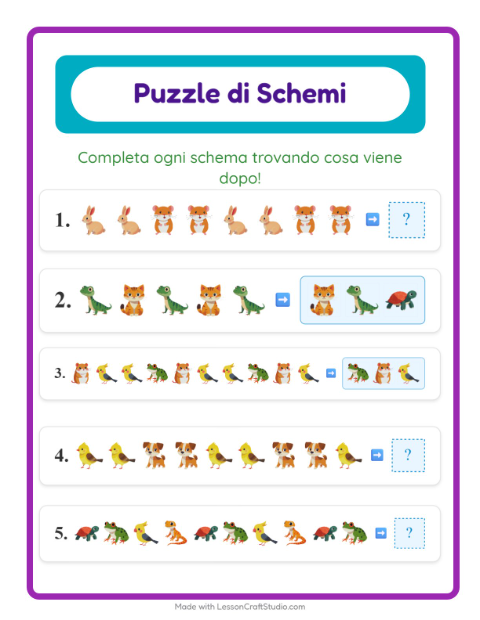 Anteprima della scheda di Scheda Di Modelli con Animali domestici per Scuola primaria classe prima