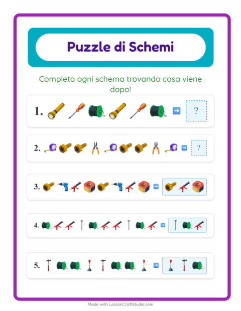 Anteprima della scheda di Scheda Di Modelli con Attrezzi per Scuola primaria classe prima