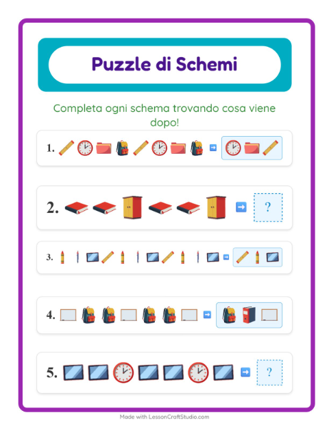 Anteprima della scheda di Scheda Di Modelli con Aula per Scuola primaria classe prima