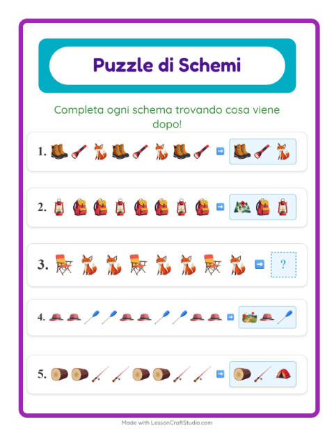 Anteprima della scheda di Scheda Di Modelli con Campeggio per Scuola primaria classe prima