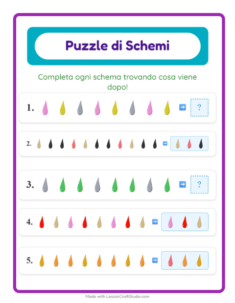 Anteprima della scheda di Scheda Di Modelli con Colori per Scuola primaria classe prima