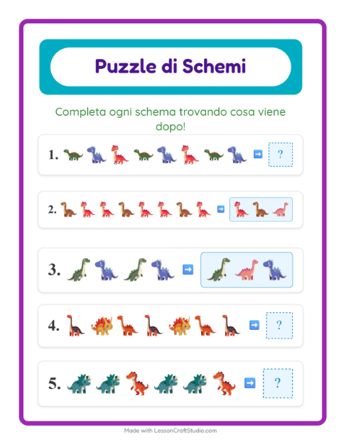 Anteprima della scheda di Scheda Di Modelli con Dinosauri per Scuola primaria classe prima