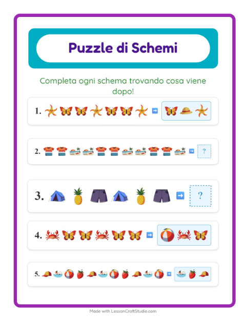 Anteprima della scheda di Scheda Di Modelli con Estate per Scuola primaria classe prima