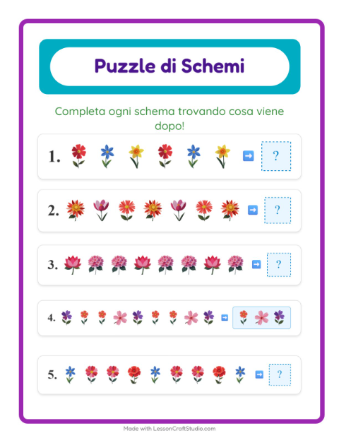Anteprima della scheda di Scheda Di Modelli con Fiori per Scuola primaria classe prima