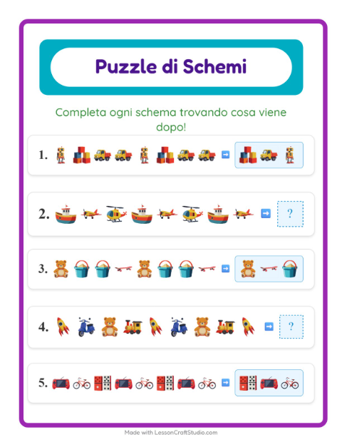 Anteprima della scheda di Scheda Di Modelli con Giocattoli per Scuola primaria classe prima