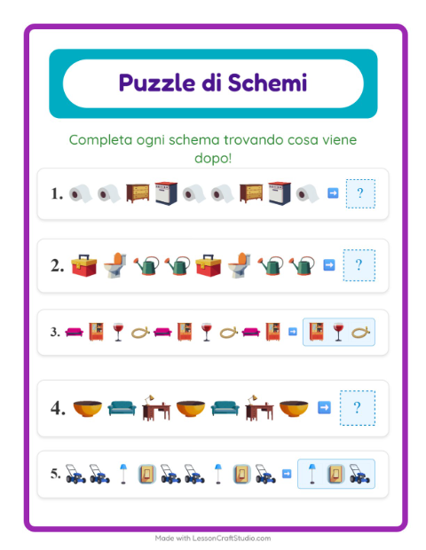 Anteprima della scheda di Scheda Di Modelli con In giro per casa per Scuola primaria classe prima
