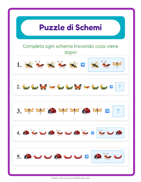 Anteprima della scheda di Scheda Di Modelli con Insetti e scarafaggi per Scuola primaria classe prima