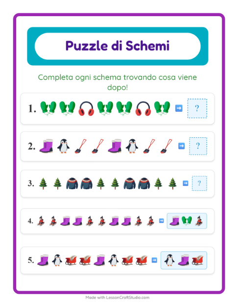 Anteprima della scheda di Scheda Di Modelli con Inverno per Scuola primaria classe prima