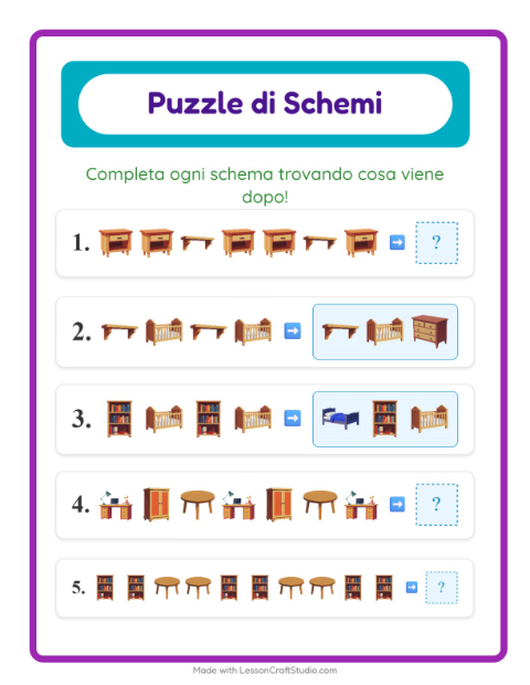 Anteprima della scheda di Scheda Di Modelli con Mobili per Scuola primaria classe prima