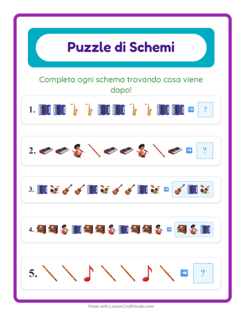 Anteprima della scheda di Scheda Di Modelli con Musica per Scuola primaria classe prima
