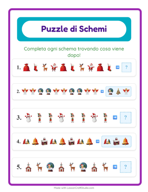 Anteprima della scheda di Scheda Di Modelli con Natale per Scuola primaria classe prima