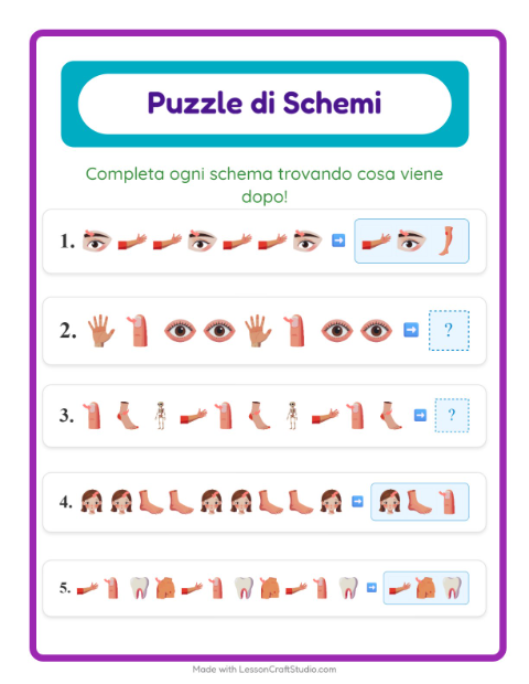 Anteprima della scheda di Scheda Di Modelli con Parti del corpo per Scuola primaria classe prima