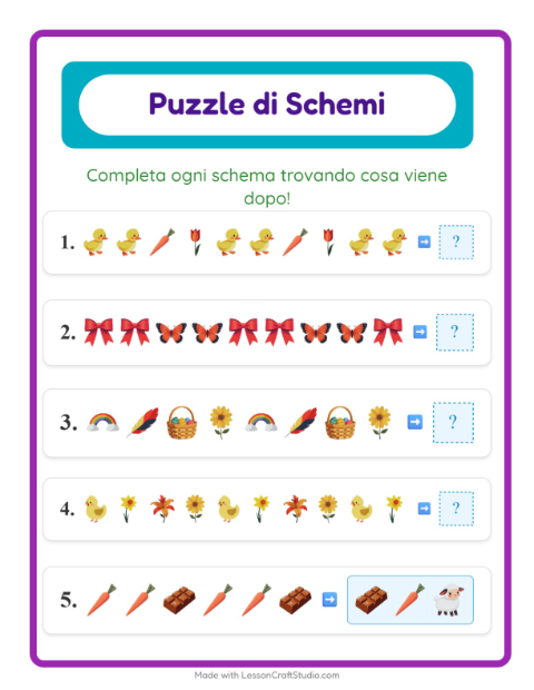 Anteprima della scheda di Scheda Di Modelli con Pasqua per Scuola primaria classe prima