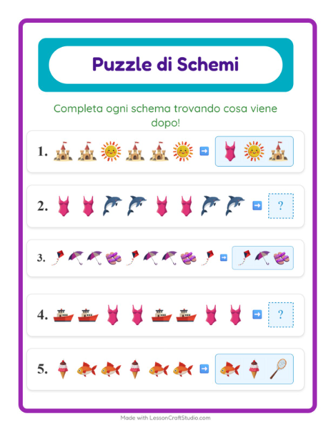 Anteprima della scheda di Scheda Di Modelli con Spiaggia per Scuola primaria classe prima